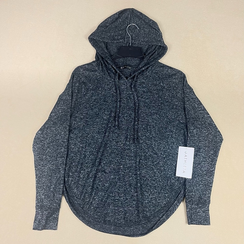 Athleta Hoodie Womens M Black Lombard Three Quarter Sleeve‎ Cutout Relaxed Fit